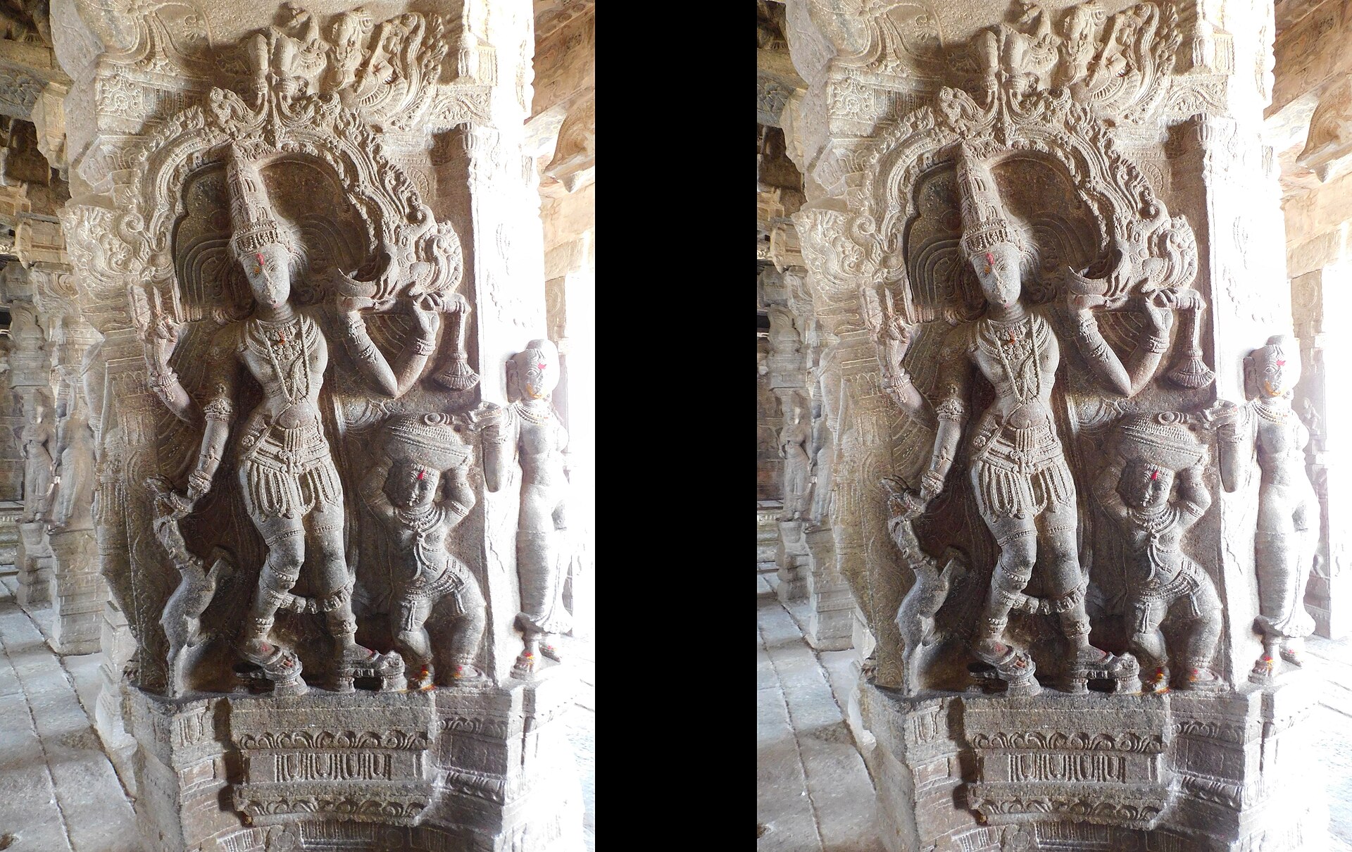 An ancient stone carving shows deities in a temple, illustrating how traditional motifs inspire desi fashion.